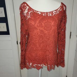 Adiva Crochet Lace Overlay Top  "Burnt Orange/-Dark Rust Colored" Tank, Size L